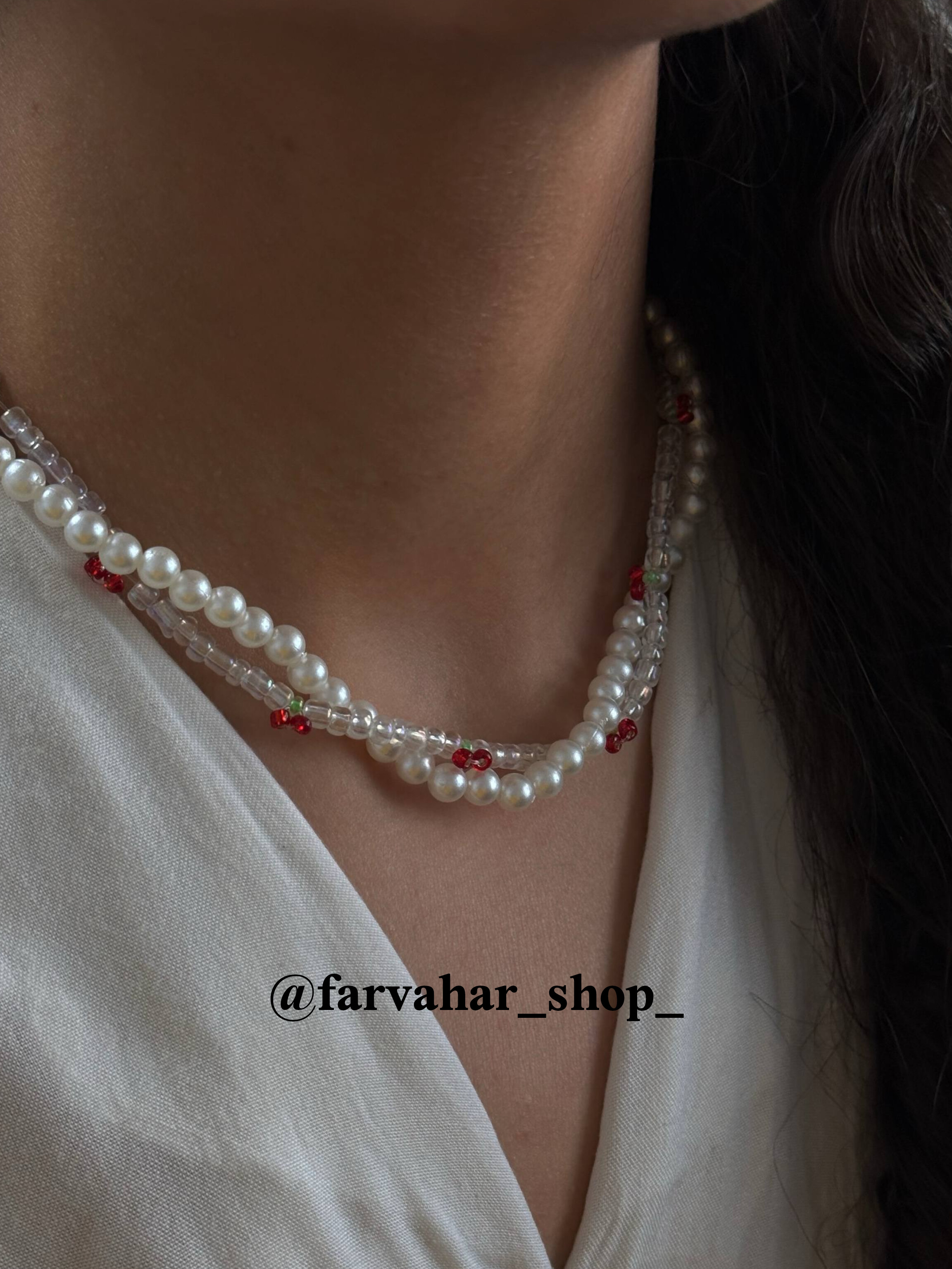 گردنبند دولاین گیلاس و مروارید